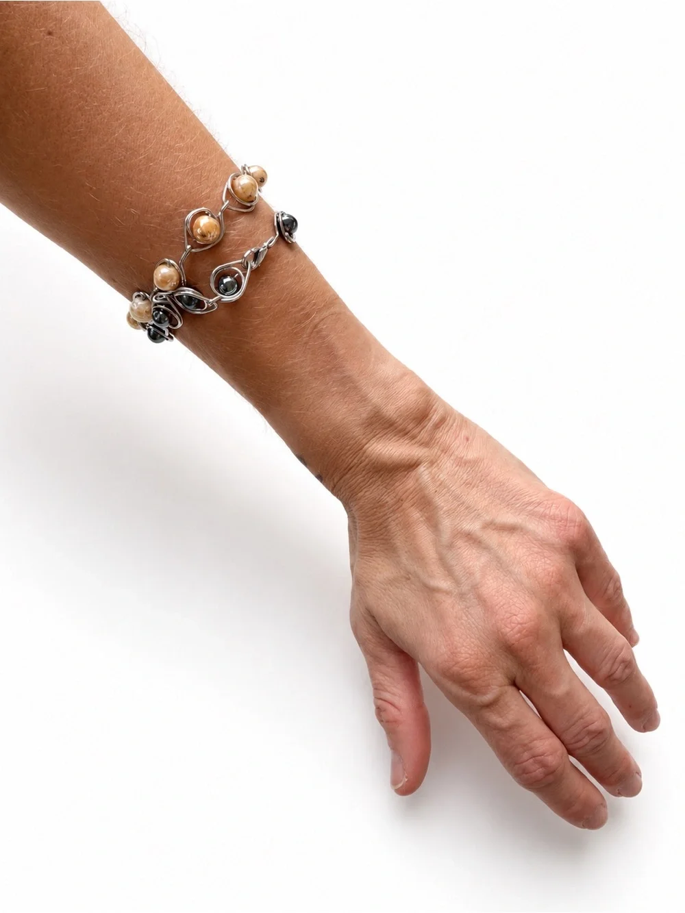 Handmade Wire-Wrapped Beaded Bracelet Set